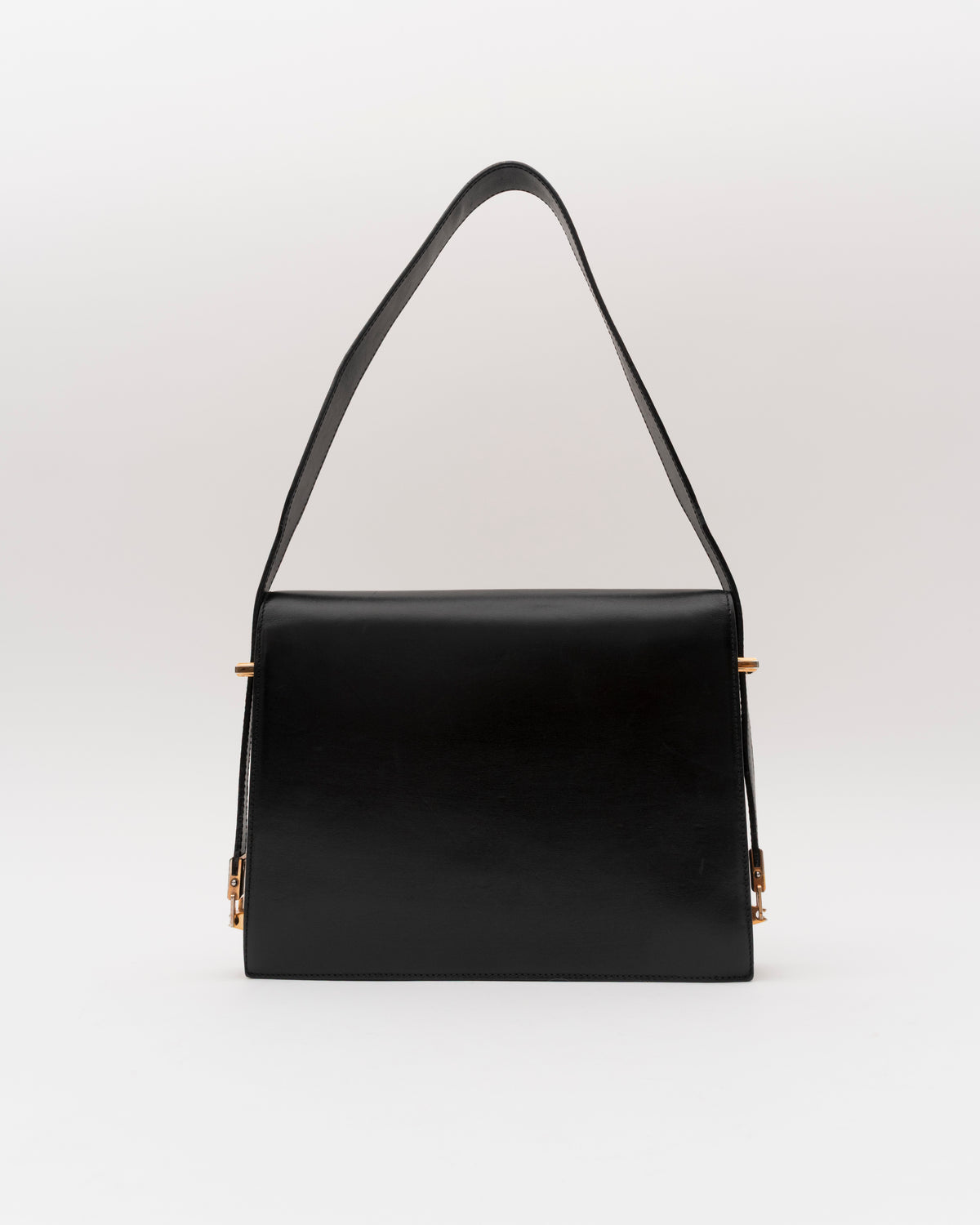 70s/80s CELINE Black Leather Box Carriage Bag