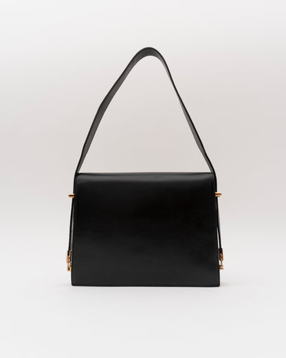 70s/80s CELINE Black Leather Box Carriage Bag