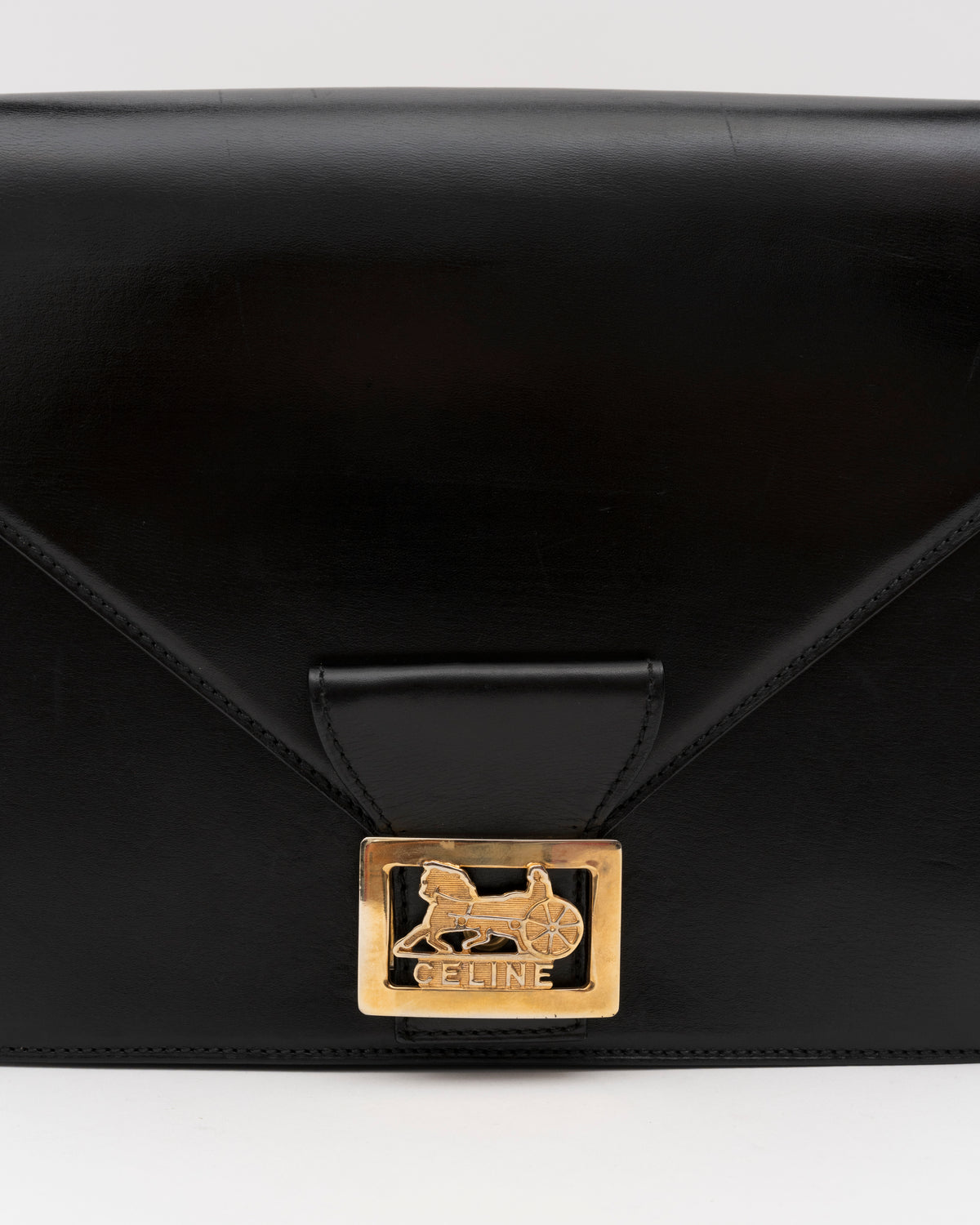70s/80s CELINE Black Leather Box Carriage Bag