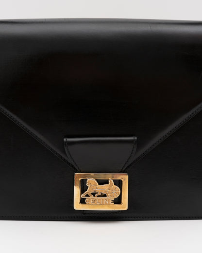 70s/80s CELINE Black Leather Box Carriage Bag