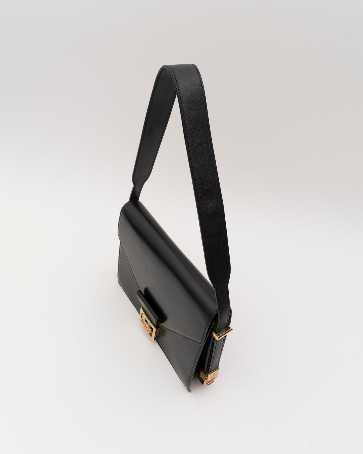 70s/80s CELINE Black Leather Box Carriage Bag