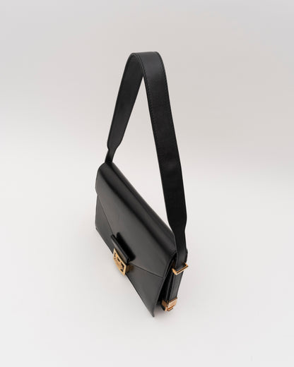 70s/80s CELINE Black Leather Box Carriage Bag