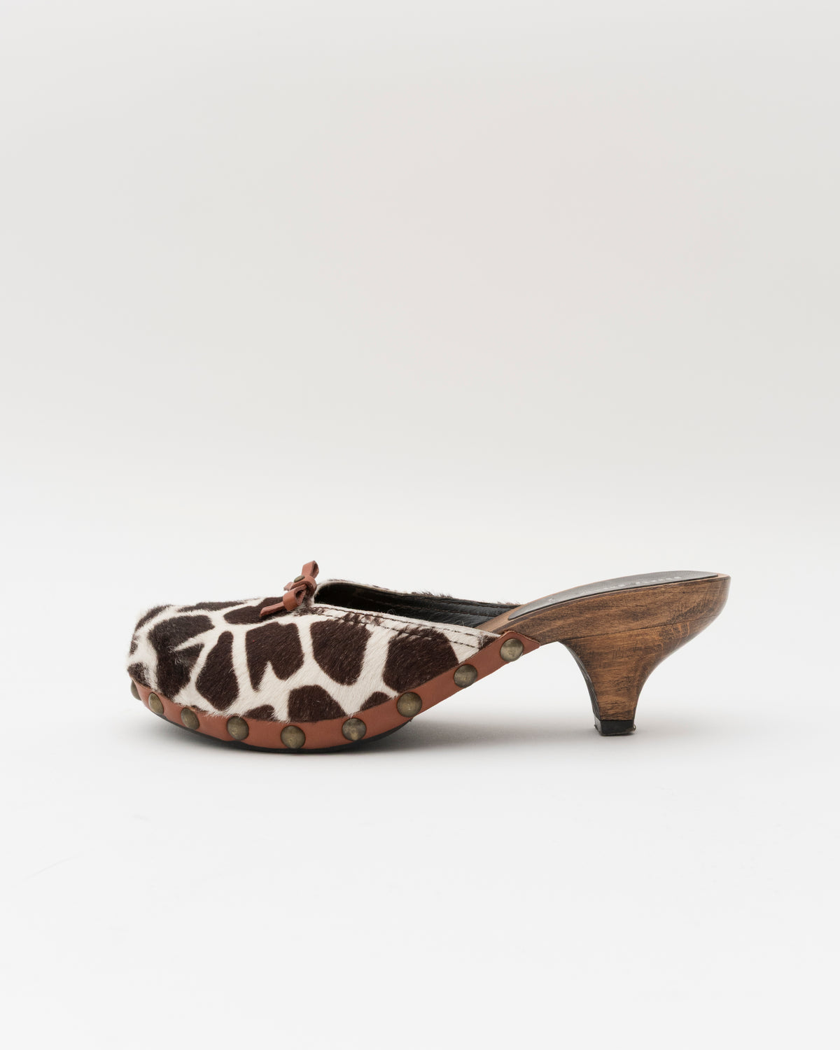 2000s MIU MIU Brown & White Pony Hair Wooden Clogs (36.5)