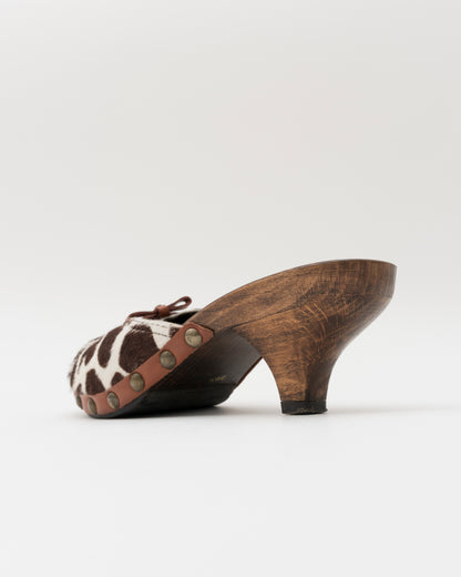 2000s MIU MIU Brown & White Pony Hair Wooden Clogs (36.5)