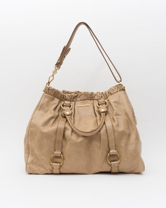2000s MIU MIU Beige Extra Large Vitello Lux Bag