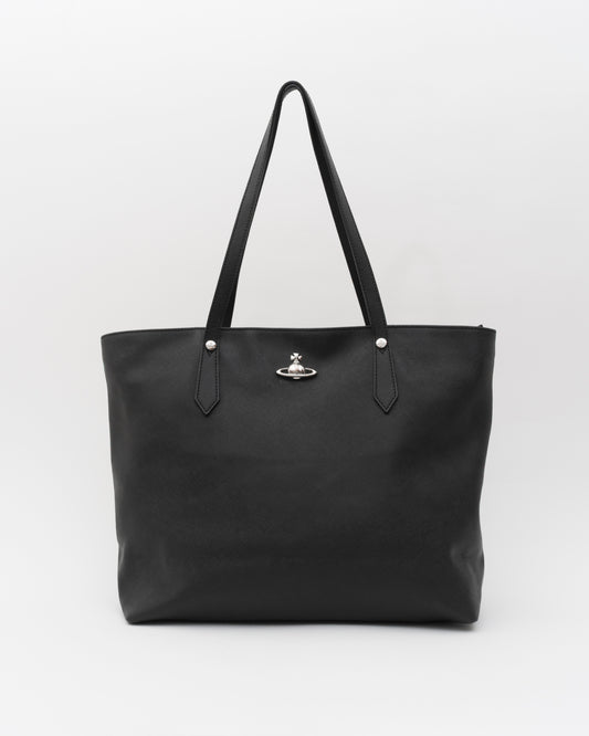 2000s VIVIENNE WESTWOOD Black Saffiano Leather Orb Tote