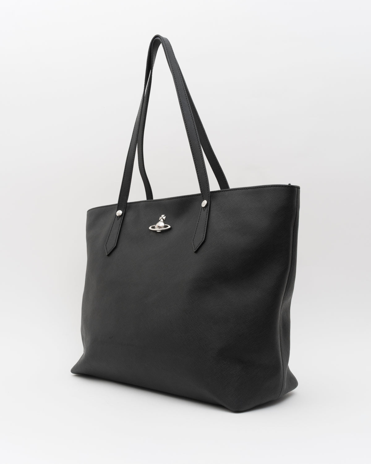 2000s VIVIENNE WESTWOOD Black Saffiano Leather Orb Tote