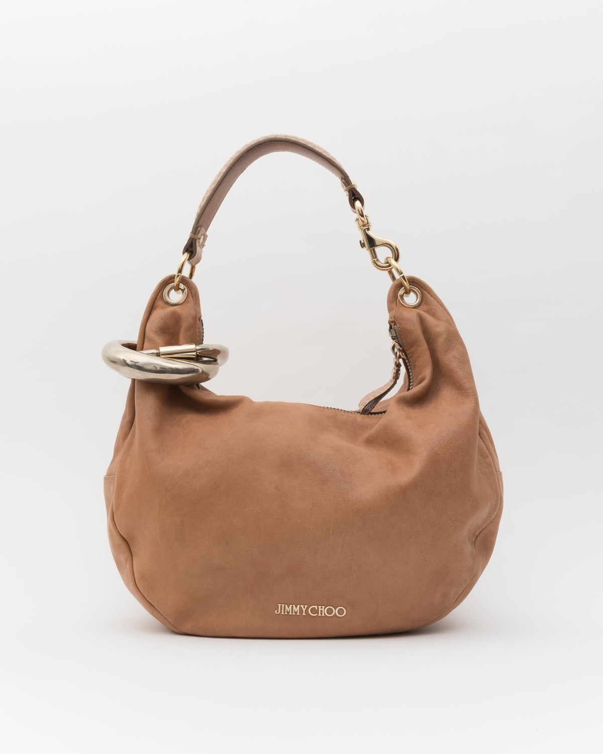 2000s JIMMY CHOO Tan Nubuck Leather Solar Hobo Bag