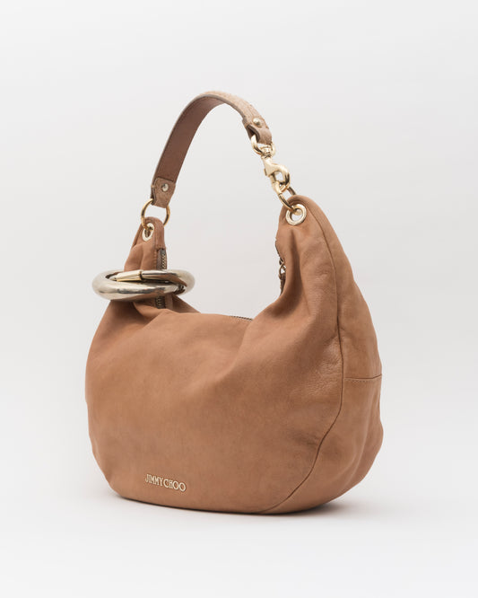 2000s JIMMY CHOO Tan Nubuck Leather Solar Hobo Bag