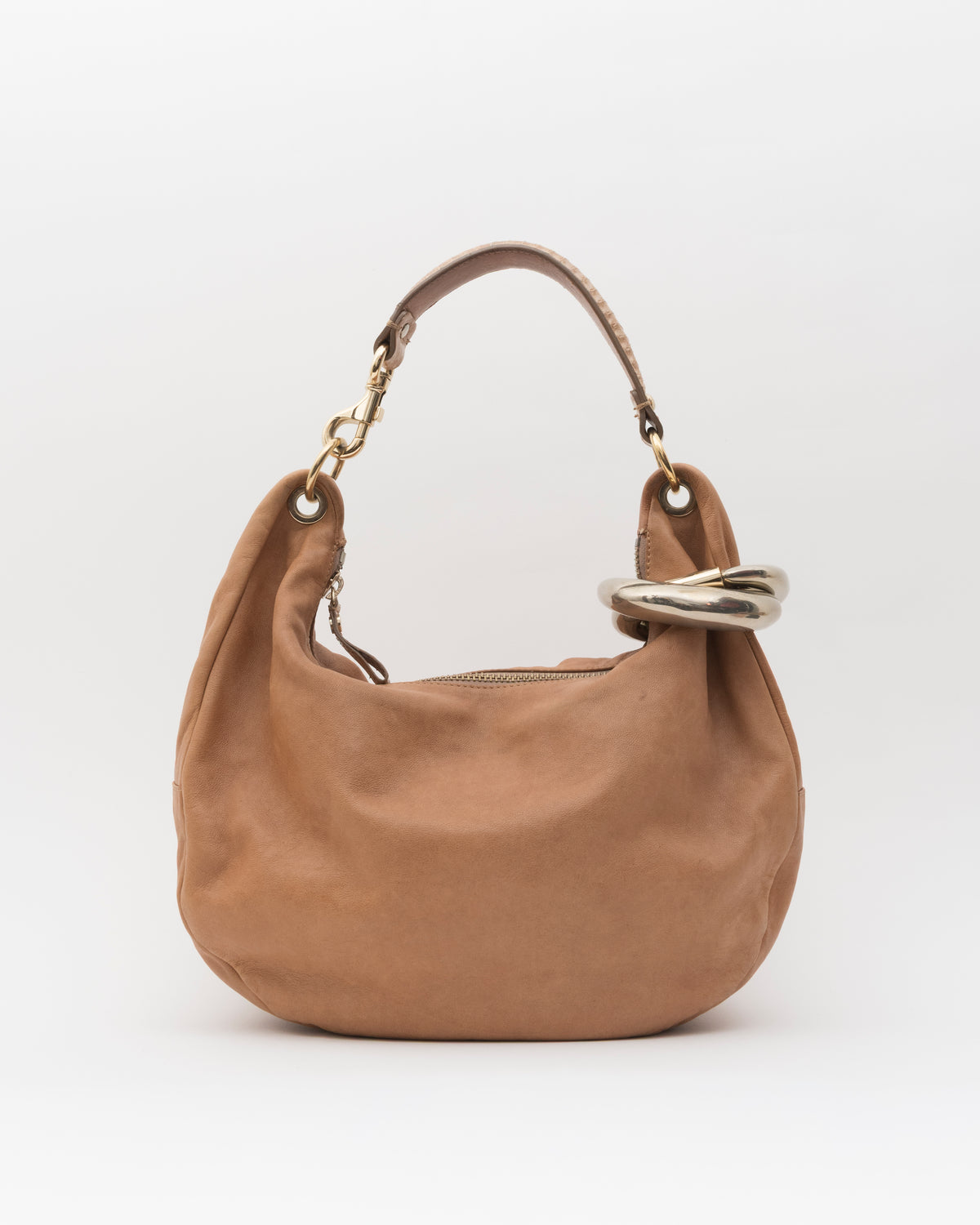 2000s JIMMY CHOO Tan Nubuck Leather Solar Hobo Bag