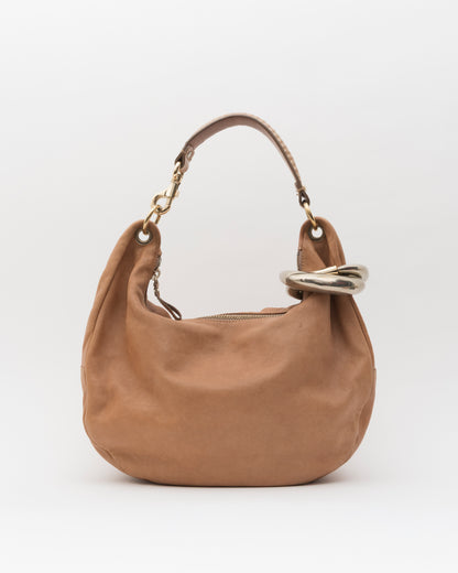 2000s JIMMY CHOO Tan Nubuck Leather Solar Hobo Bag