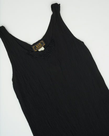 Vintage 90s Black Crinkle Slip Dress (S/M)