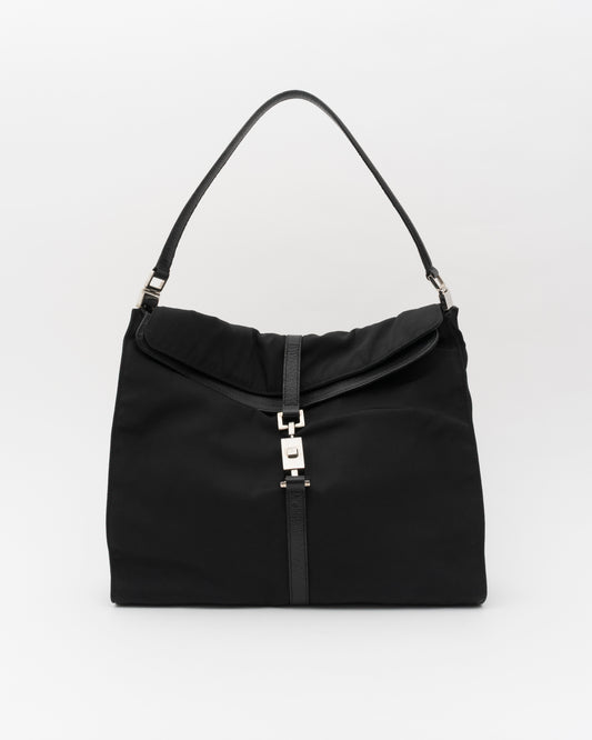 90s GUCCI Black Nylon & Leather Jackie Hobo Bag