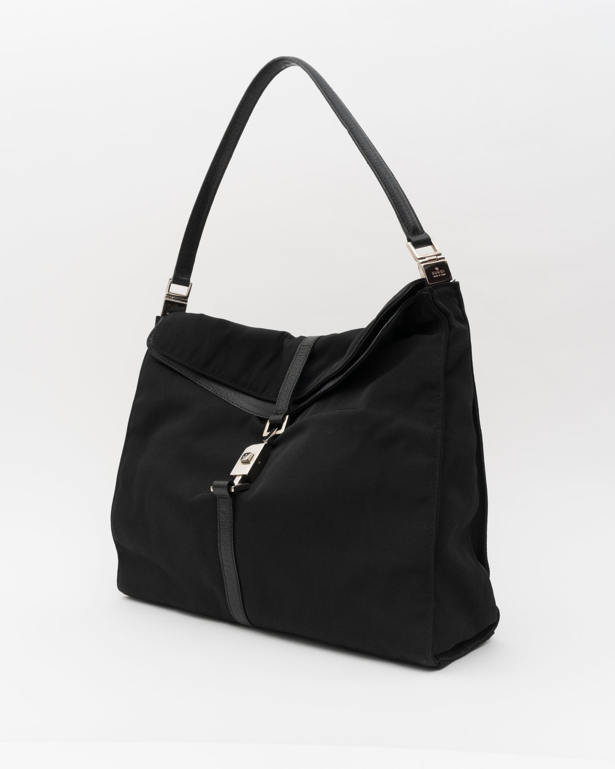 90s GUCCI Black Nylon & Leather Jackie Hobo Bag