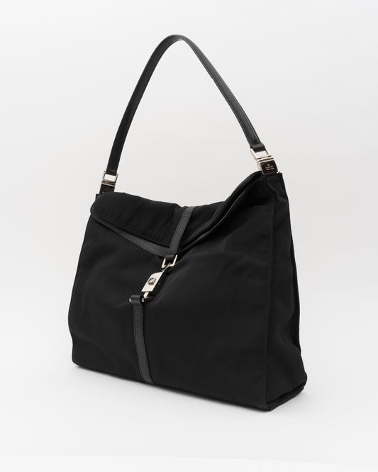 90s GUCCI Black Nylon & Leather Jackie Hobo Bag