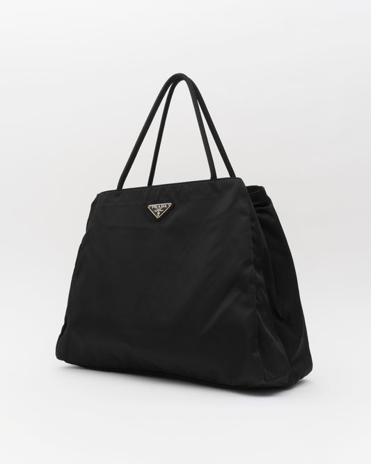 90s PRADA Black Tessuto Nylon Shoulder Bag
