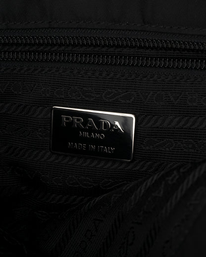 90s PRADA Black Tessuto Leather Trim Shoulder Bag