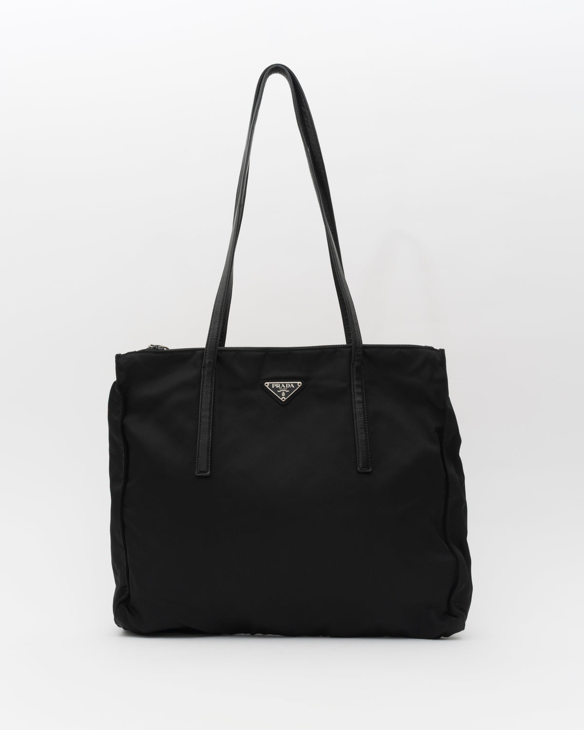 90s PRADA Black Tessuto Leather Trim Shoulder Bag
