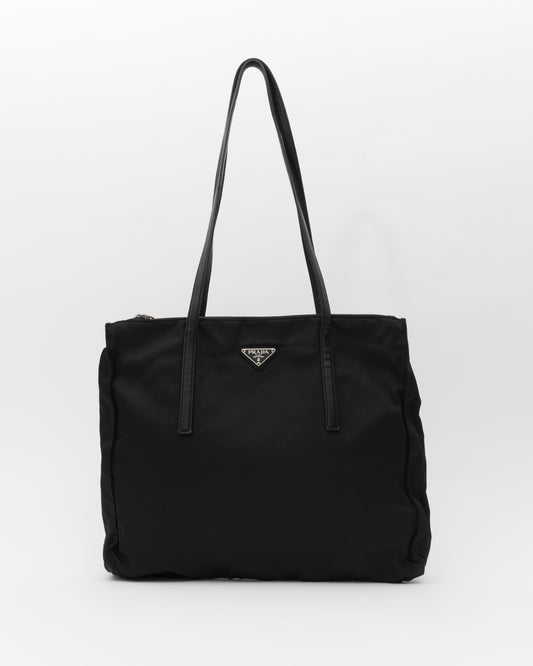 90s PRADA Black Tessuto Leather Trim Shoulder Bag