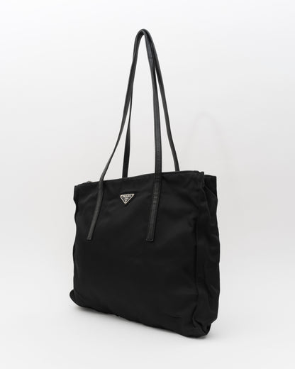 90s PRADA Black Tessuto Leather Trim Shoulder Bag