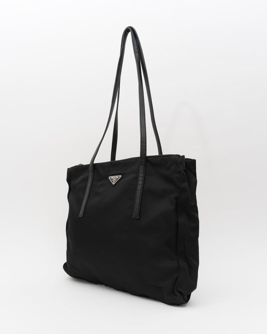 90s PRADA Black Tessuto Leather Trim Shoulder Bag