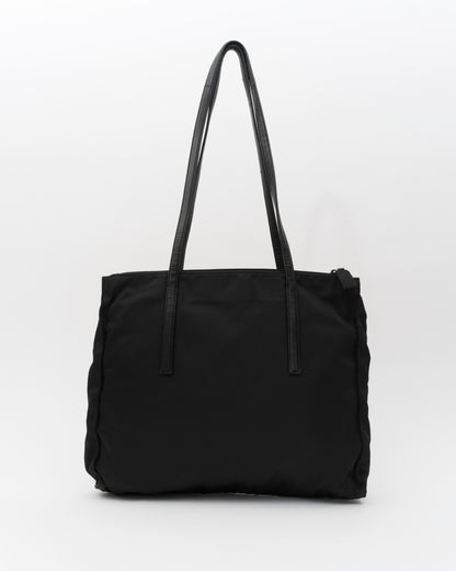 90s PRADA Black Tessuto Leather Trim Shoulder Bag