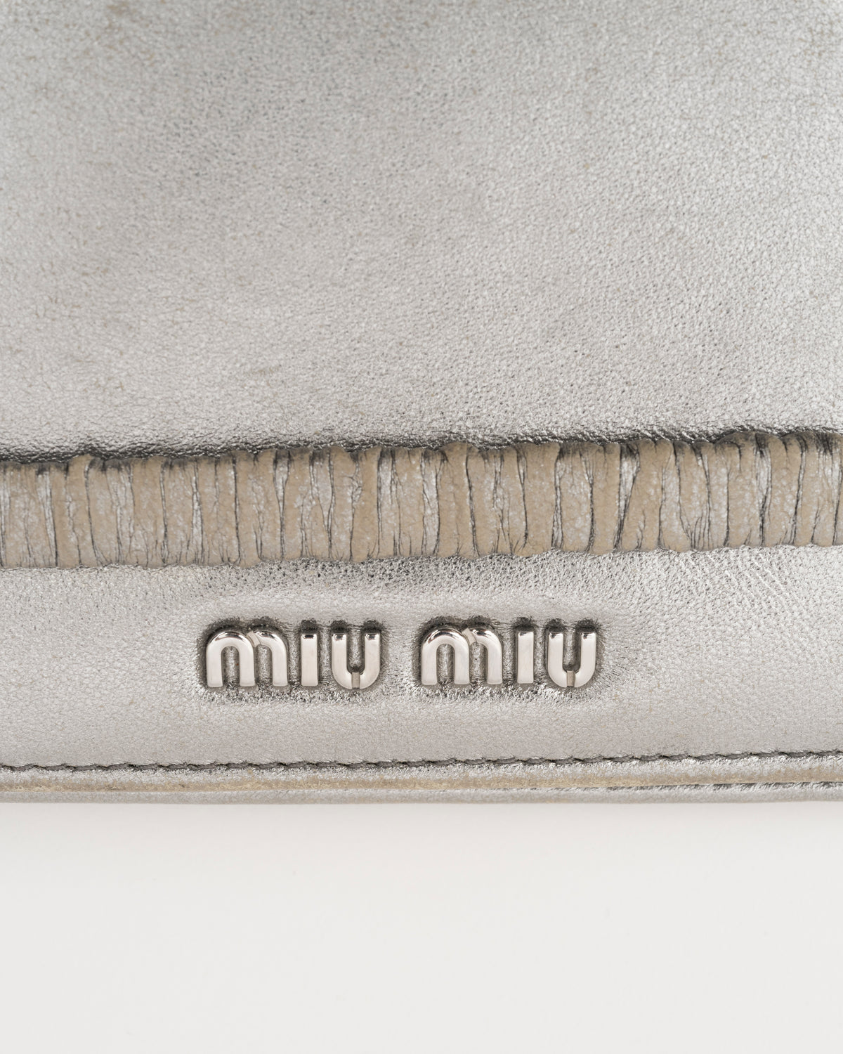 2000s MIU MIU Silver Metallic Nappa Ruched Band Compact Wallet