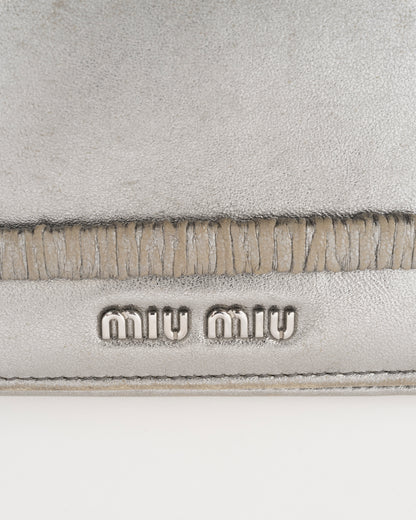 2000s MIU MIU Silver Metallic Nappa Ruched Band Compact Wallet