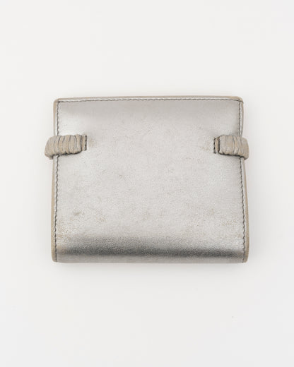 2000s MIU MIU Silver Metallic Nappa Ruched Band Compact Wallet