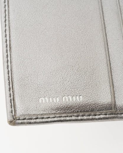 2000s MIU MIU Silver Metallic Nappa Ruched Band Compact Wallet
