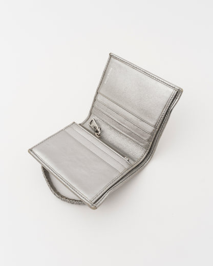 2000s MIU MIU Silver Metallic Nappa Ruched Band Compact Wallet