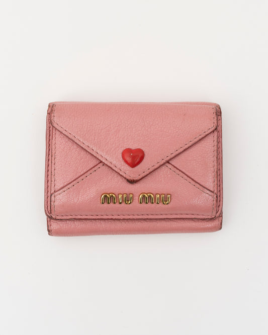 2000s MIU MIU Pink Madras Love Letter Mini Envelope Wallet