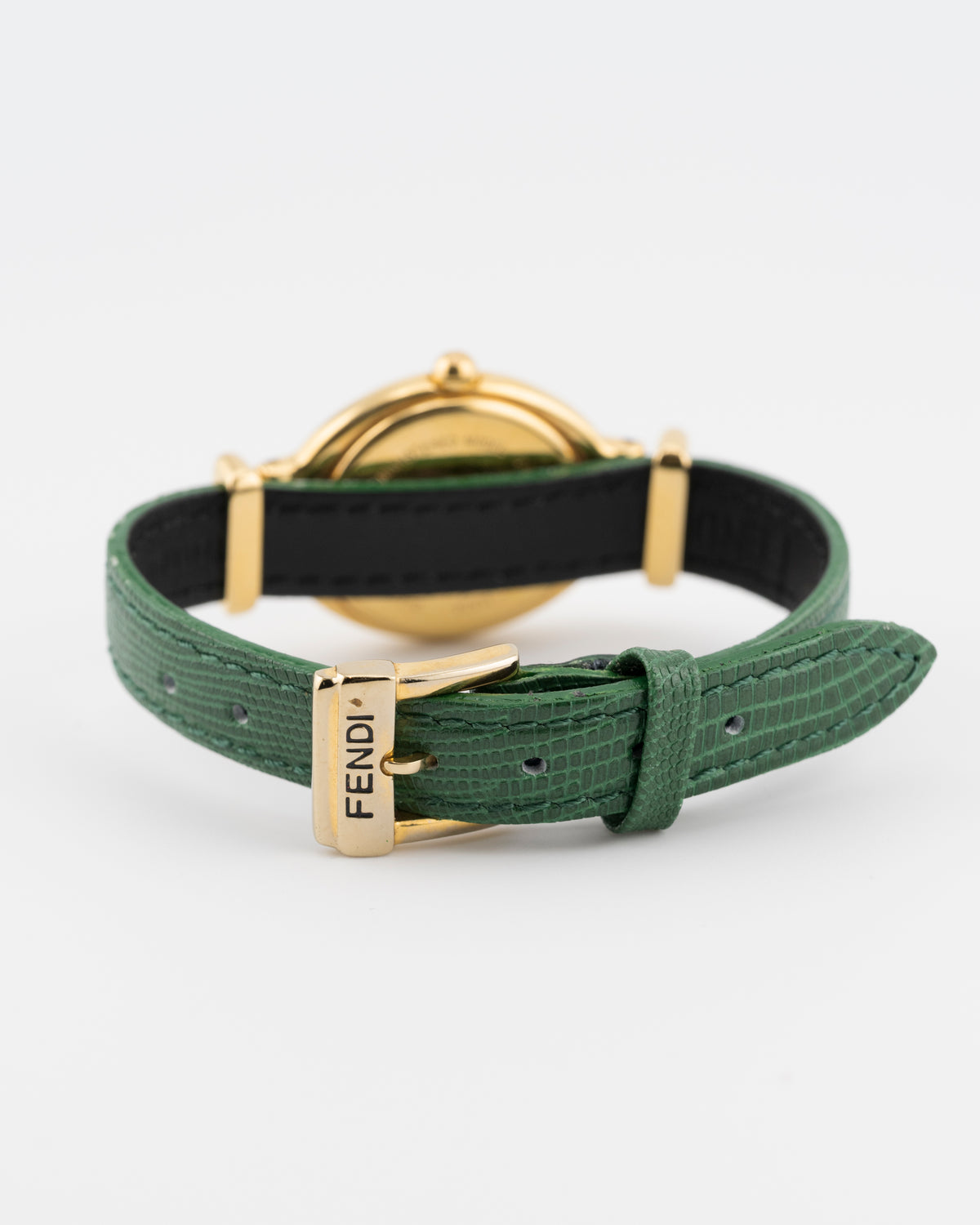 90s FENDI 640L Gold Watch w/Green Leather Band