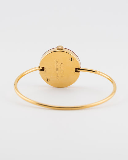 80s GUCCI 11/12.2 Gold Maroon Bezel Bangle Watch