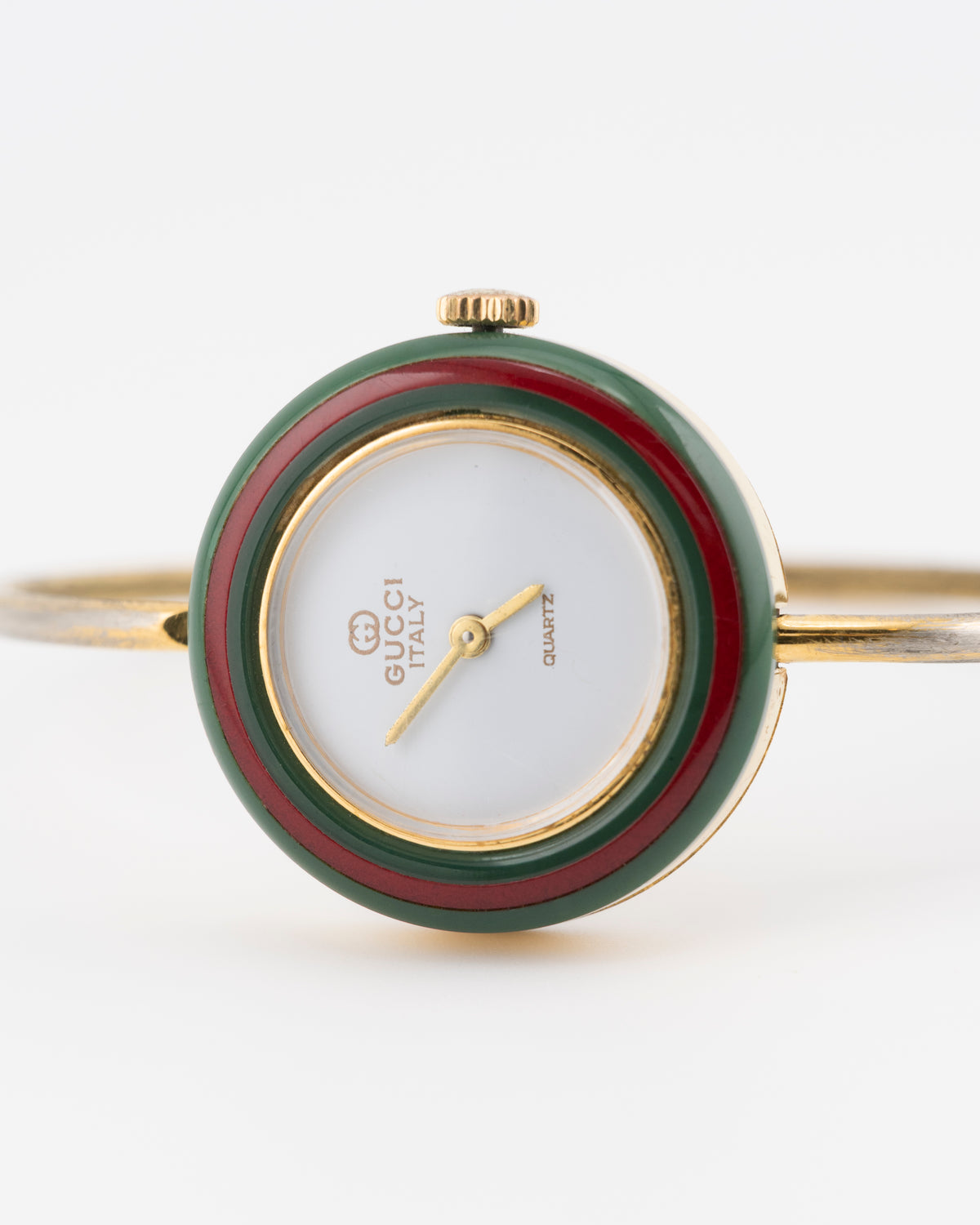80s GUCCI 11/12.2 Gold Sherry Line Bezel Bangle Watch