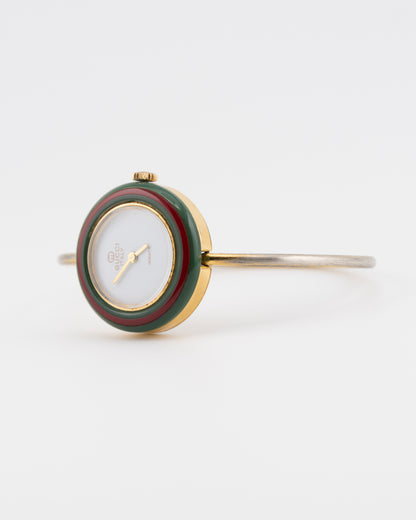 80s GUCCI 11/12.2 Gold Sherry Line Bezel Bangle Watch