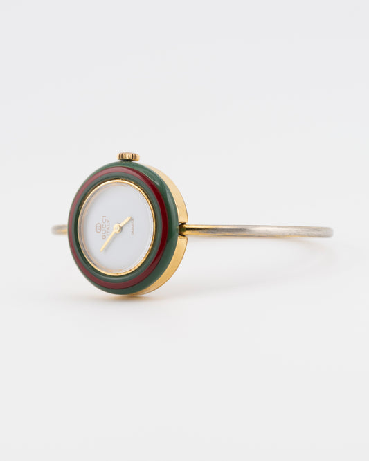 80s GUCCI 11/12.2 Gold Sherry Line Bezel Bangle Watch