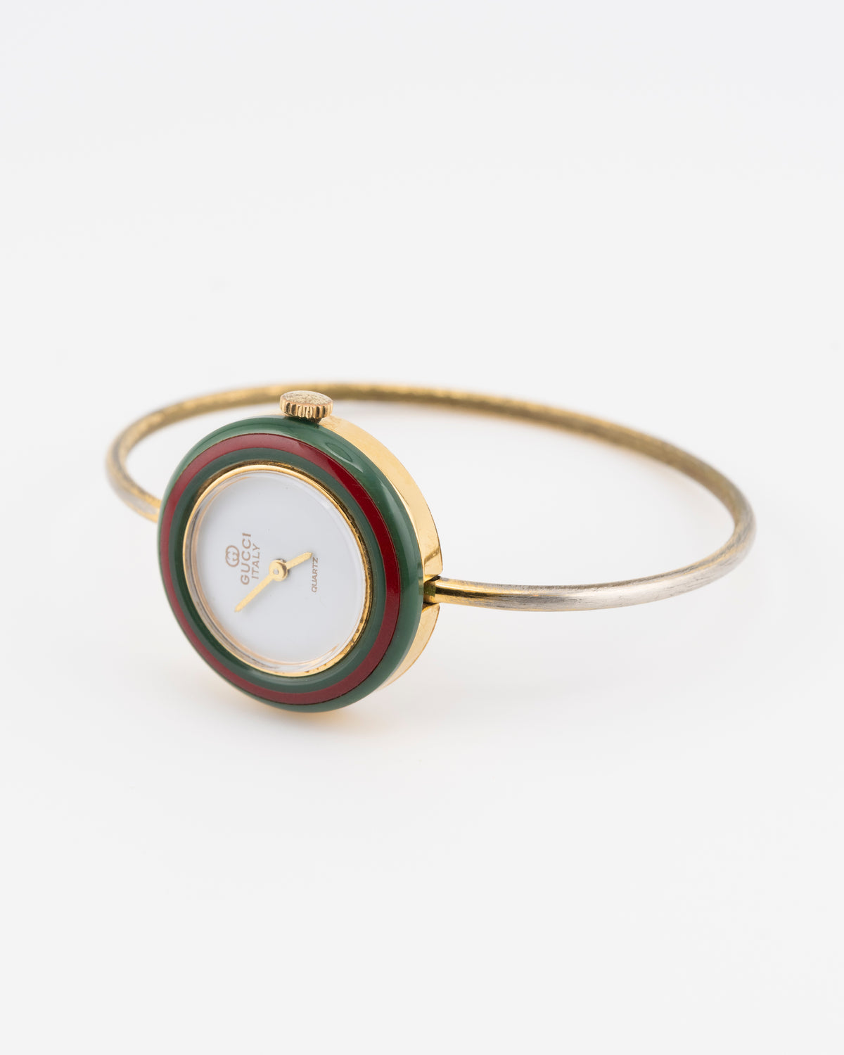 80s GUCCI 11/12.2 Gold Sherry Line Bezel Bangle Watch