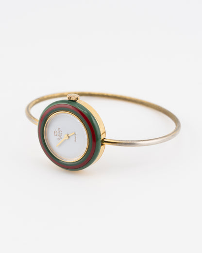 80s GUCCI 11/12.2 Gold Sherry Line Bezel Bangle Watch