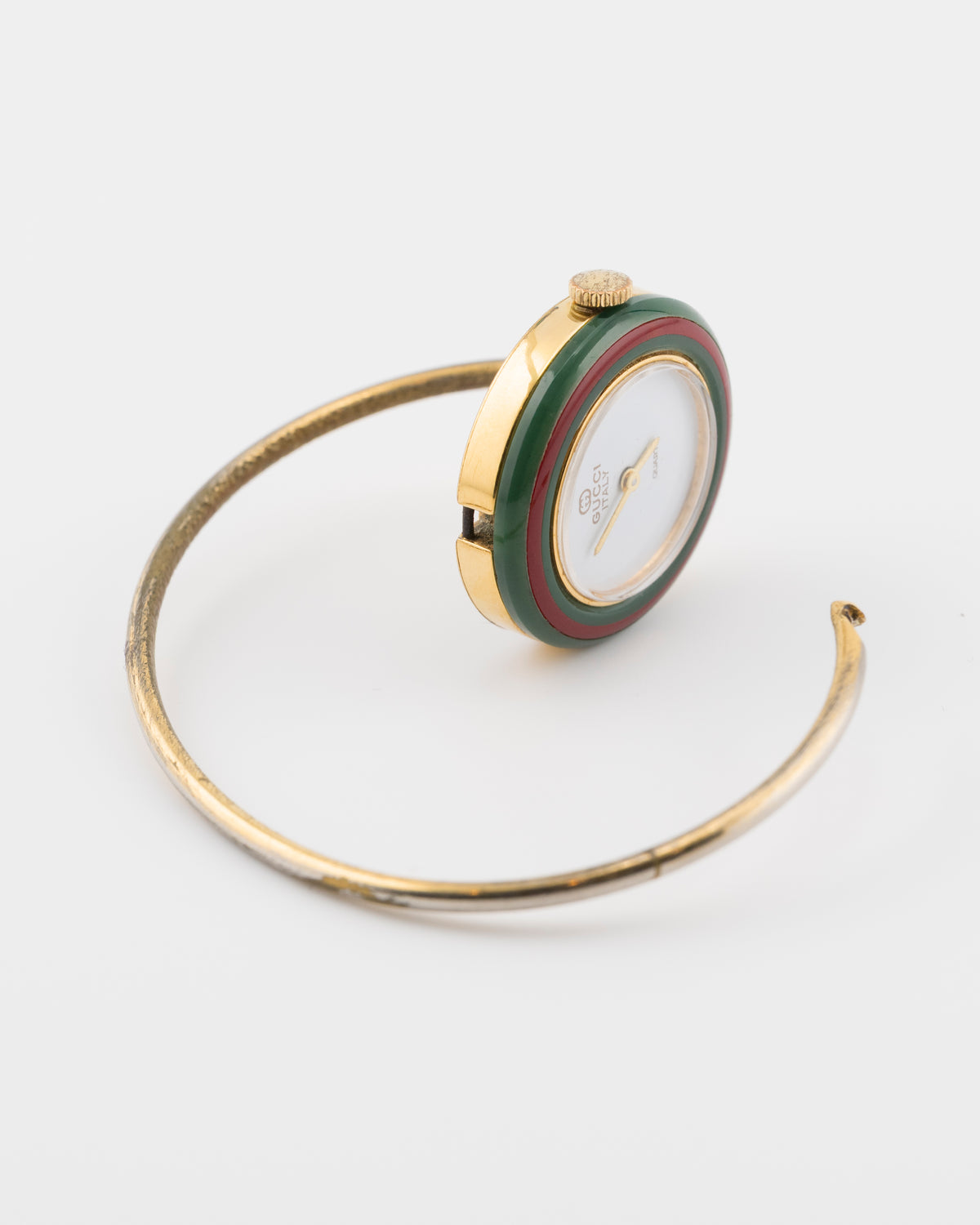 80s GUCCI 11/12.2 Gold Sherry Line Bezel Bangle Watch