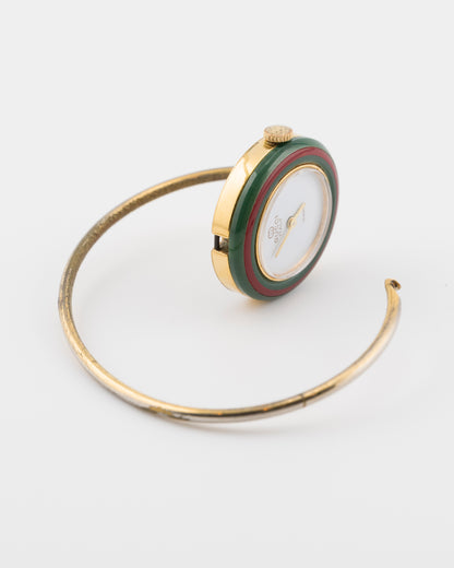 80s GUCCI 11/12.2 Gold Sherry Line Bezel Bangle Watch