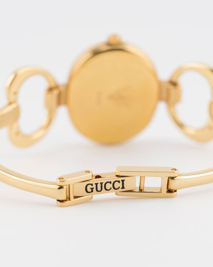 90s GUCCI 1600L Gold Horsebit Watch w/Black Dial