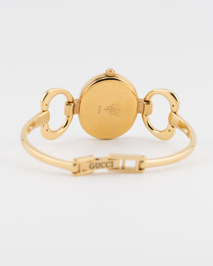 90s GUCCI 1600L Gold Horsebit Watch w/Black Dial