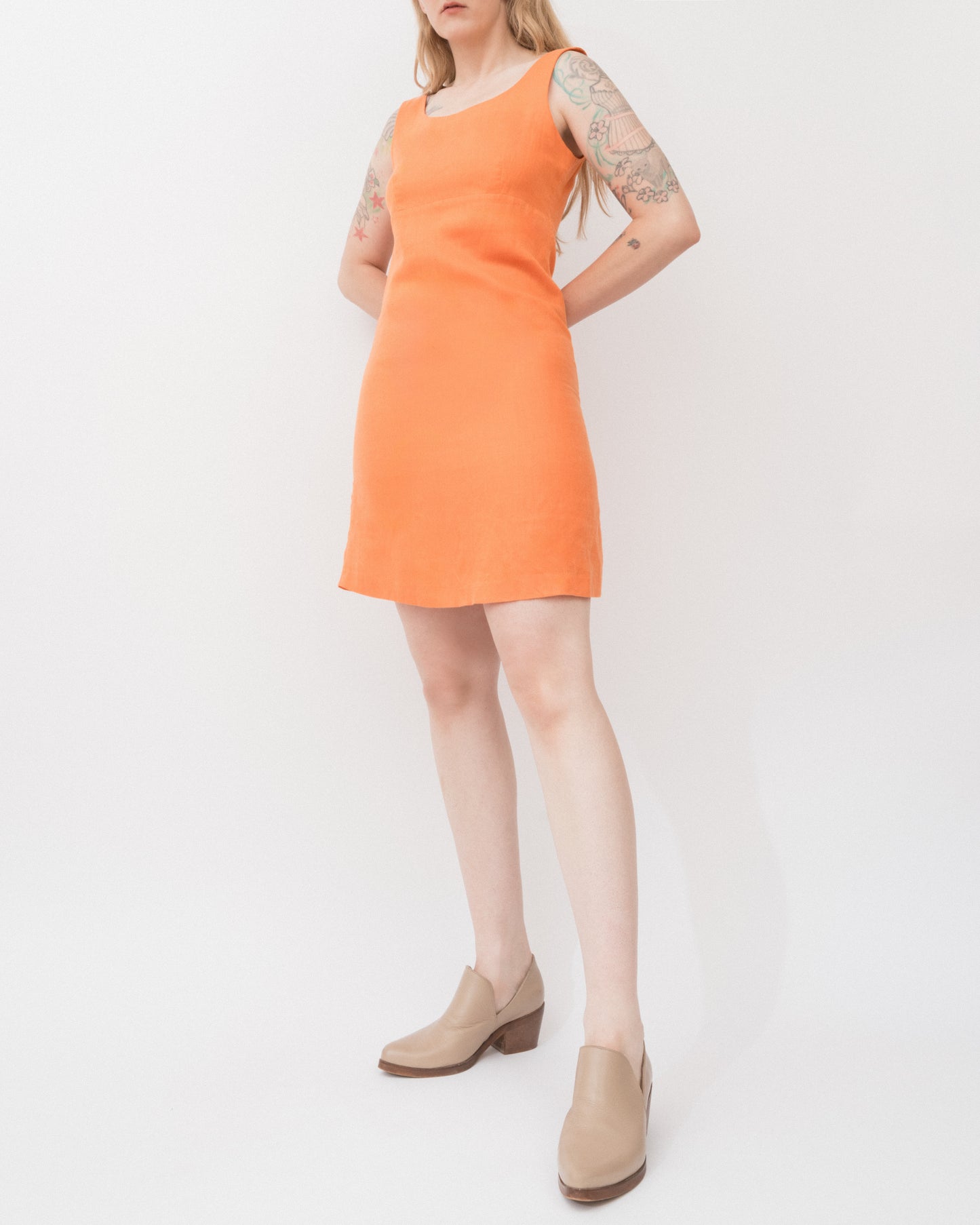 Vintage LAURA ASHLEY Orange Linen Dress (S/M)