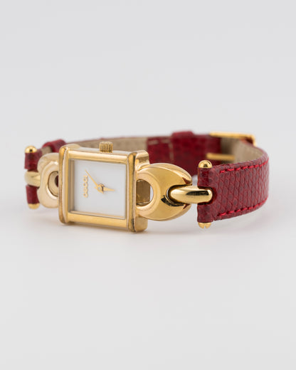 90s GUCCI 1800L Gold Watch w/Red Leather Band