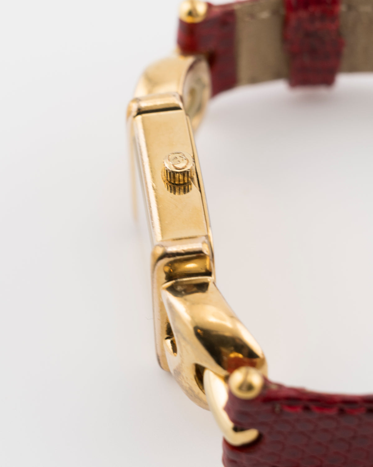 90s GUCCI 1800L Gold Watch w/Red Leather Band