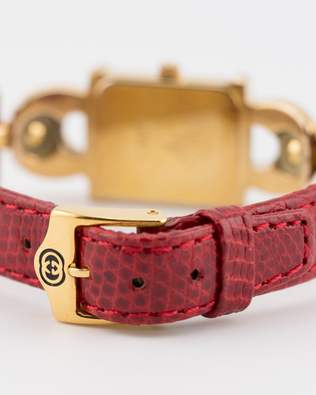 90s GUCCI 1800L Gold Watch w/Red Leather Band