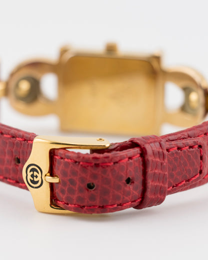 90s GUCCI 1800L Gold Watch w/Red Leather Band