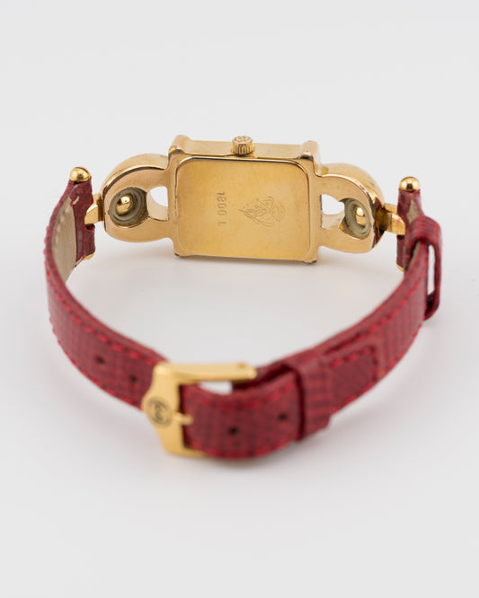 90s GUCCI 1800L Gold Watch w/Red Leather Band