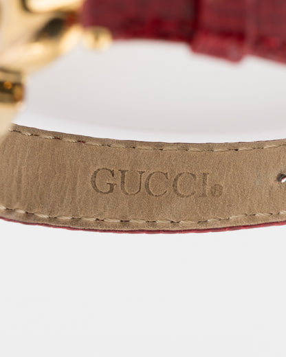 90s GUCCI 1800L Gold Watch w/Red Leather Band